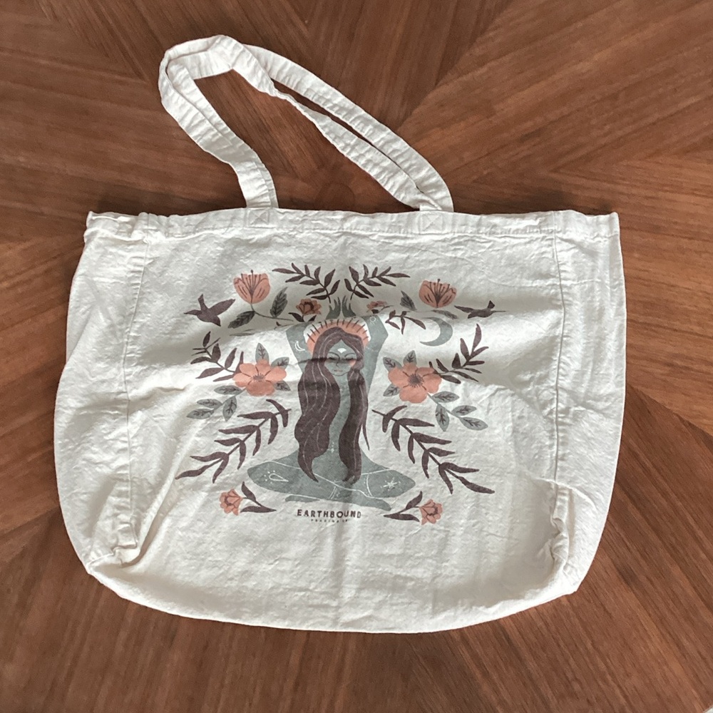 Earthbound Cream Tote with Artistic Design